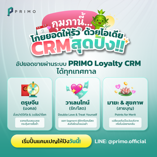 อัปยอดขายให้ปังตลอดเดือนกุมภาพันธ์ ด้วยไอเดียแคมเปญจาก PRIMO Loyalty CRM